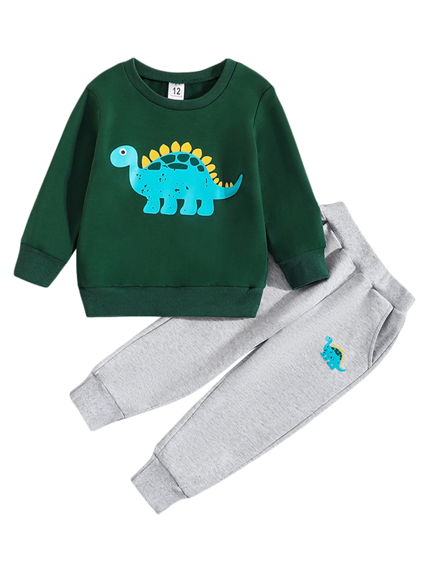 Bagilaanoe 2PCS Toddler Baby Boy Long Pants Set Dinosaur Print Long