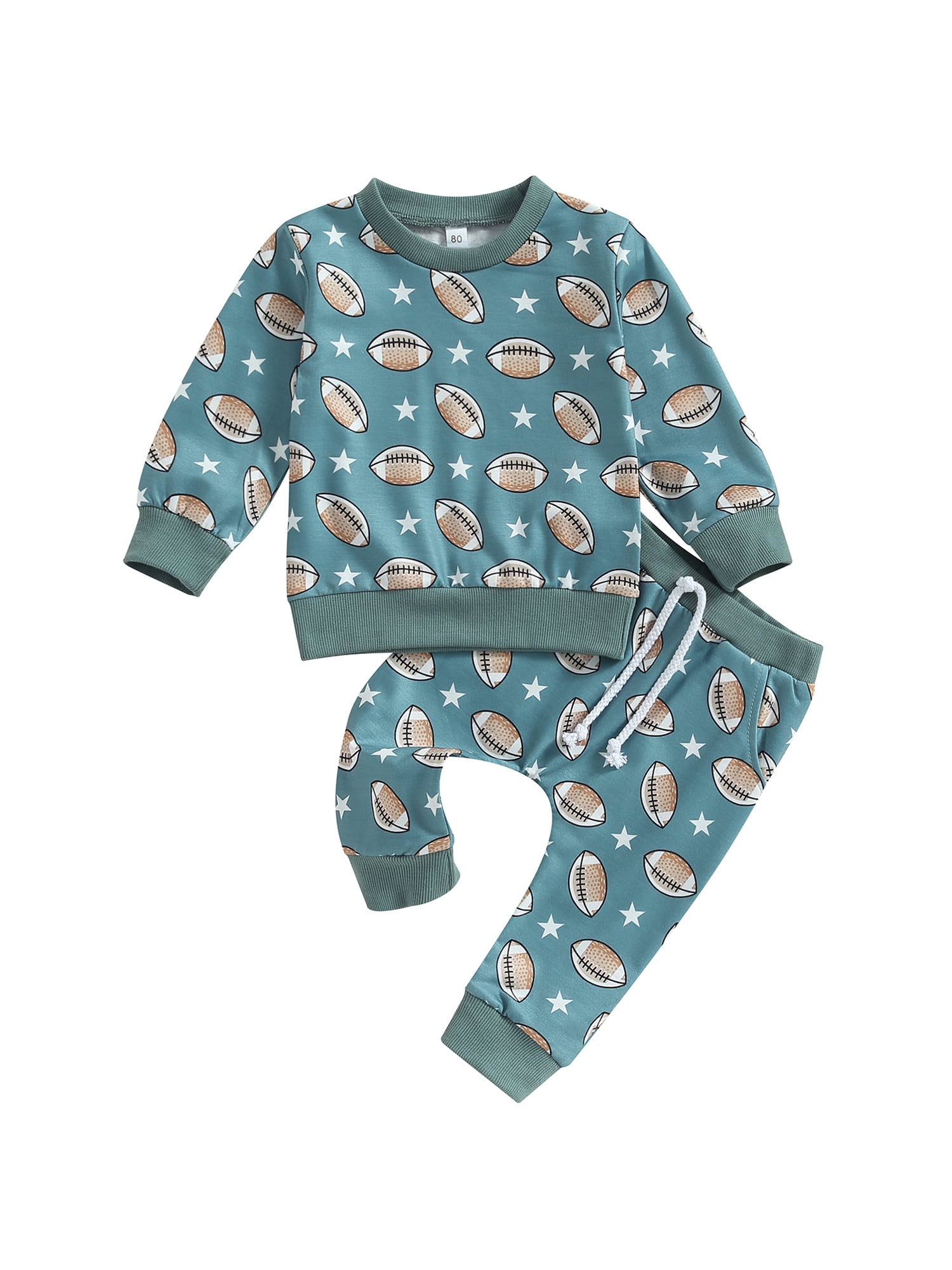 Bagilaanoe 2PCS Toddler Baby Boy Long Pants Set Football Print Long