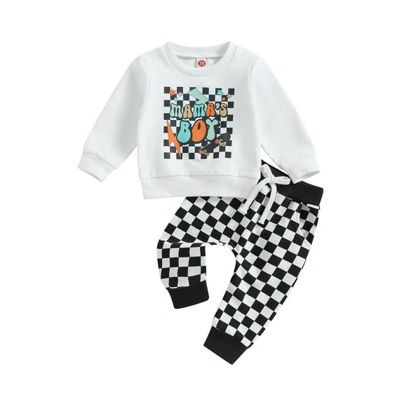 Bagilaanoe 2PCS Toddler Baby Boy Long Pants Set Graphic Print Long Sleeve Sweatshirt Pullover Tops   Drawstring Sweatpants 6M 12M 18M 24M 3T Kids Casual Sweatsuits
