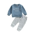 thumbnail image 1 of Bagilaanoe 2PCS Toddler Baby Boy Long Pants Set Letter Embroidery Long Sleeve Sweatshirt Pullover Tops + Drawstring Sweatpants 6M 12M 18M 24M 3T Kids Casual Sweatsuits, 1 of 8