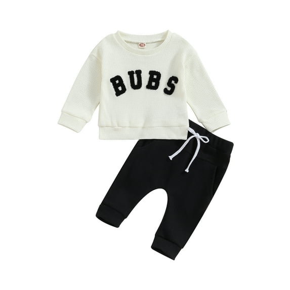 Bagilaanoe 2PCS Toddler Baby Boy Long Pants Set Letter Embroidery Long Sleeve Sweatshirt Pullover Tops + Drawstring Sweatpants 6M 12M 18M 24M 3T Kids Casual Sweatsuits