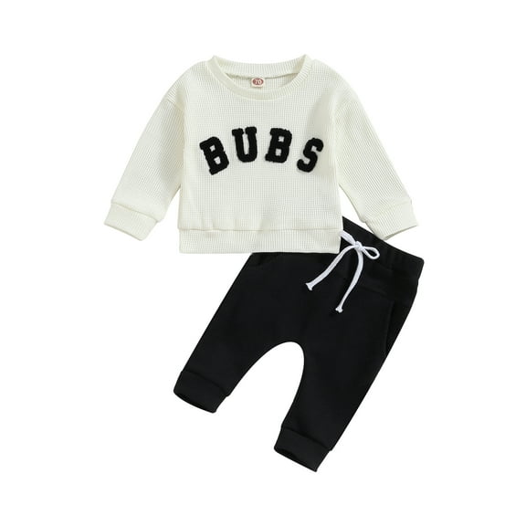 Bagilaanoe 2PCS Toddler Baby Boy Long Pants Set Letter Embroidery Long Sleeve Sweatshirt Pullover Tops + Drawstring Sweatpants 6M 12M 18M 24M 3T Kids Casual Sweatsuits