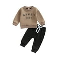 thumbnail image 1 of Bagilaanoe 2PCS Toddler Baby Boy Long Pants Set Letter Embroidery Long Sleeve Sweatshirt Pullover Tops + Drawstring Sweatpants 6M 12M 18M 24M 3T Kids Casual Sweatsuits, 1 of 8