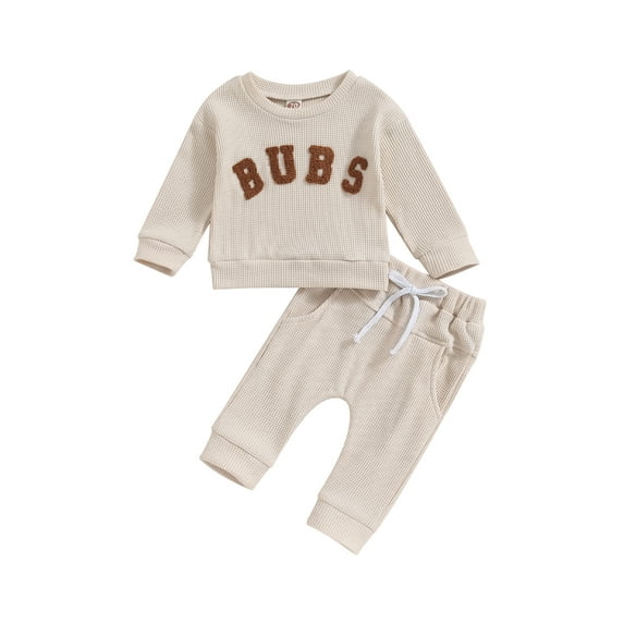 Bagilaanoe 2PCS Toddler Baby Boy Long Pants Set Letter Embroidery Long Sleeve Sweatshirt Pullover Tops + Drawstring Sweatpants 6M 12M 18M 24M 3T Kids Casual Sweatsuits