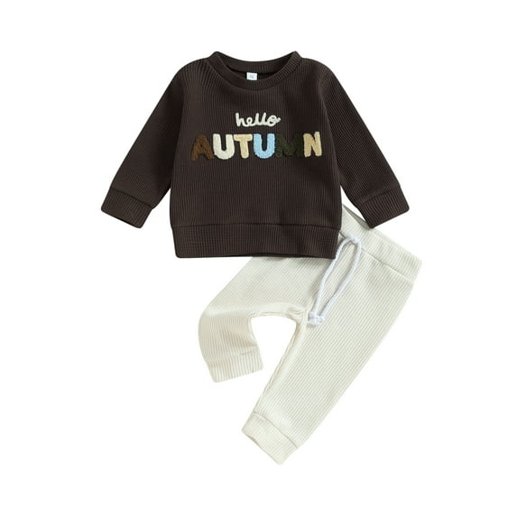 Bagilaanoe 2PCS Toddler Baby Boy Long Pants Set Letter Embroidery Long Sleeve Sweatshirt Pullover Tops + Drawstring Sweatpants 6M 12M 18M 24M 3T Kids Casual Sweatsuits