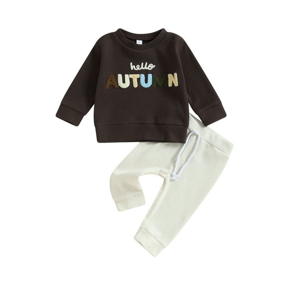 Bagilaanoe 2PCS Toddler Baby Boy Long Pants Set Letter Embroidery Long Sleeve Sweatshirt Pullover Tops + Drawstring Sweatpants 6M 12M 18M 24M 3T Kids Casual Sweatsuits