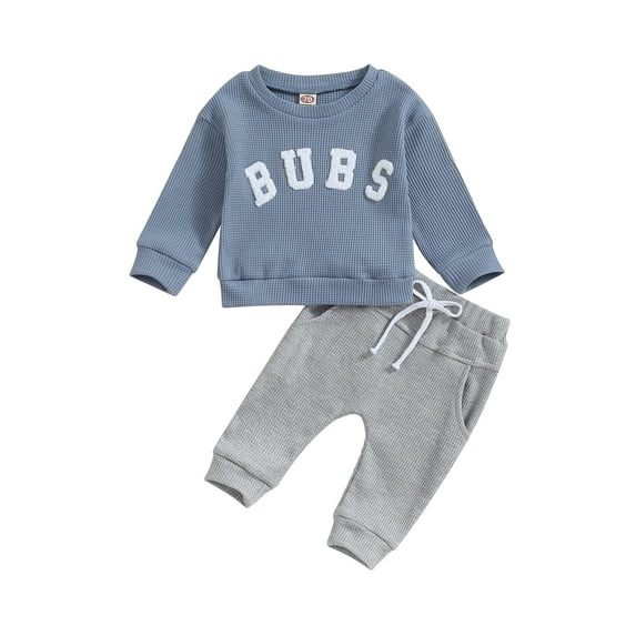 Bagilaanoe 2PCS Toddler Baby Boy Long Pants Set Letter Embroidery Long Sleeve Sweatshirt Pullover Tops + Drawstring Sweatpants 6M 12M 18M 24M 3T Kids Casual Sweatsuits