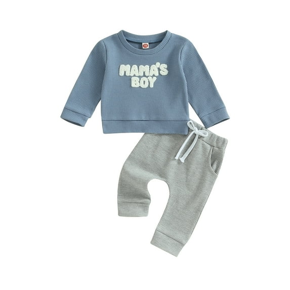 Bagilaanoe 2PCS Toddler Baby Boy Long Pants Set Letter Embroidery Long Sleeve Sweatshirt Tops + Drawstring Sweatpants 6M 12M 18M 24M 3T Kids Casual Sweatsuits