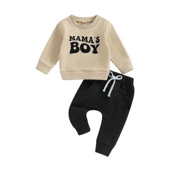 Bagilaanoe 2PCS Toddler Baby Boy Long Pants Set Letter Print Long Sleeve Sweatshirt Pullover Tops + Drawstring Sweatpants 6M 12M 18M 24M 3T Kids Casual Sweatsuits