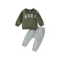 thumbnail image 1 of Bagilaanoe 2PCS Toddler Baby Boy Long Pants Set Letter Print Long Sleeve Sweatshirt Pullover Tops + Drawstring Sweatpants 6M 12M 18M 24M 3T Kids Casual Sweatsuits, 1 of 8