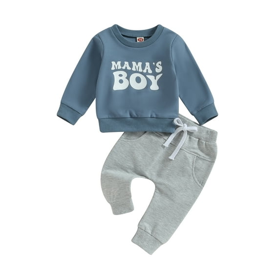 Bagilaanoe 2PCS Toddler Baby Boy Long Pants Set Letter Print Long Sleeve Sweatshirt Pullover Tops + Drawstring Sweatpants 6M 12M 18M 24M 3T Kids Casual Sweatsuits