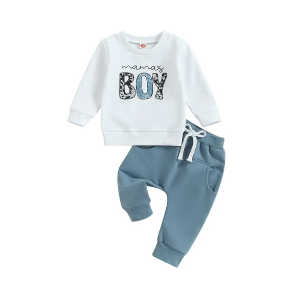 Bagilaanoe 2PCS Toddler Baby Boy Long Pants Set Letter Print Long Sleeve Sweatshirt Pullover Tops + Drawstring Sweatpants 6M 12M 18M 24M 3T Kids Casual Sweatsuits