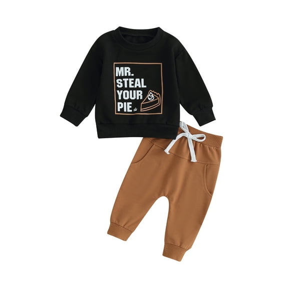 Bagilaanoe 2PCS Toddler Baby Boy Long Pants Set Letter Print Long Sleeve Sweatshirt Pullover Tops + Drawstring Sweatpants 6M 12M 18M 24M 3T Kids Casual Sweatsuits