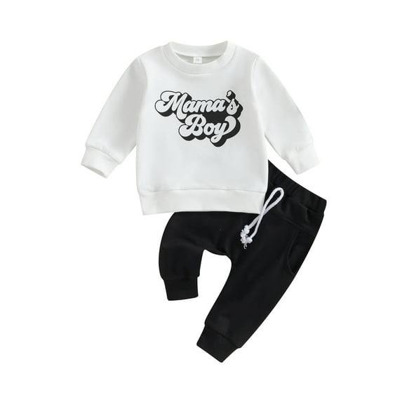 Bagilaanoe 2PCS Toddler Baby Boy Long Pants Set Letter Print Long Sleeve Sweatshirt Tops + Sweatpants 6M 12M 18M 24M 3T Kids Casual Sweatsuits