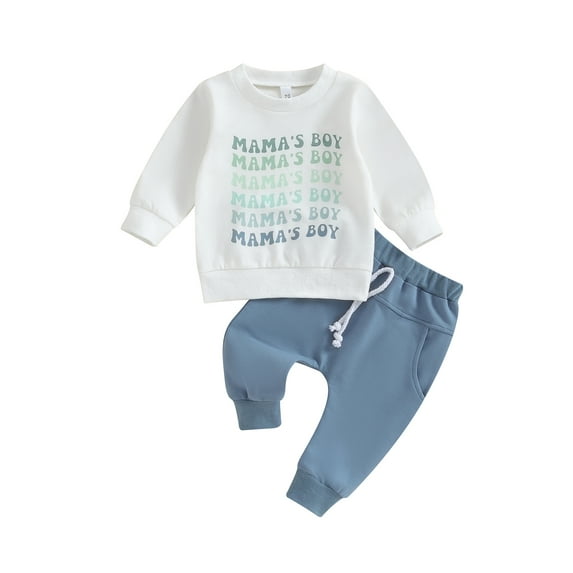 Bagilaanoe 2PCS Toddler Baby Boy Long Pants Set Letter Print Long Sleeve Sweatshirt Tops + Sweatpants 6M 12M 18M 24M 3T Kids Casual Sweatsuits