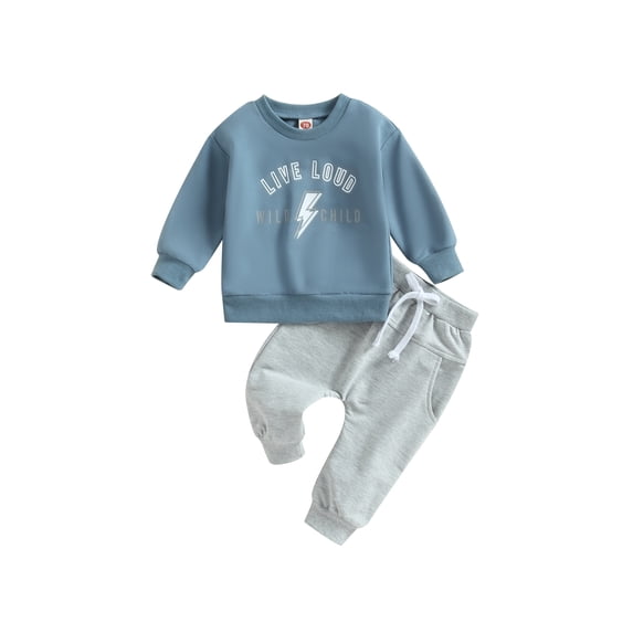Bagilaanoe 2PCS Toddler Baby Boy Long Pants Set Letter Print Long Sleeve Sweatshirt Pullover Tops + Drawstring Sweatpants 6M 12M 18M 24M 3T Kids Casual Sweatsuits