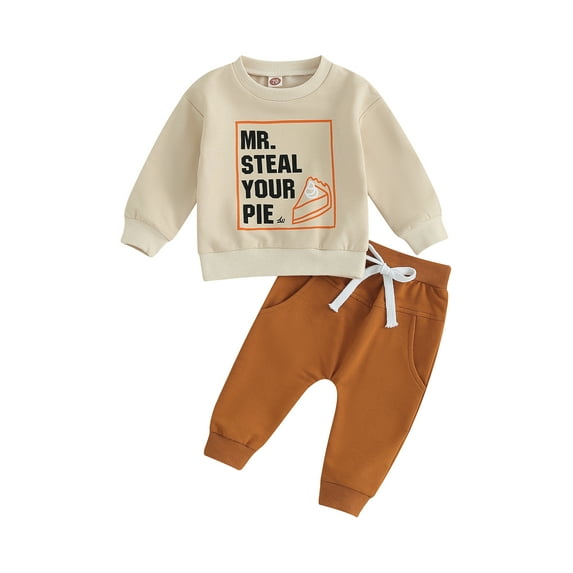 Bagilaanoe 2PCS Toddler Baby Boy Long Pants Set Letter Print Long Sleeve Sweatshirt Pullover Tops + Drawstring Sweatpants 6M 12M 18M 24M 3T Kids Casual Sweatsuits