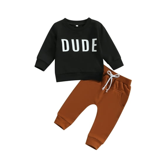 Bagilaanoe 2PCS Toddler Baby Boy Long Pants Set Letter Print Long Sleeve Sweatshirt Pullover Tops + Drawstring Sweatpants 6M 12M 18M 24M 3T Kids Casual Sweatsuits