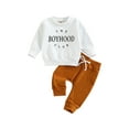 thumbnail image 1 of Bagilaanoe 2PCS Toddler Baby Boy Long Pants Set Letter Print Long Sleeve Sweatshirt Pullover Tops + Drawstring Sweatpants 6M 12M 18M 24M 3T Kids Casual Sweatsuits, 1 of 7