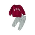 thumbnail image 1 of Bagilaanoe 2PCS Toddler Baby Boy Long Pants Set Letter Print Long Sleeve Sweatshirt Pullover Tops + Drawstring Sweatpants 6M 12M 18M 24M 3T Kids Casual Sweatsuits, 1 of 8