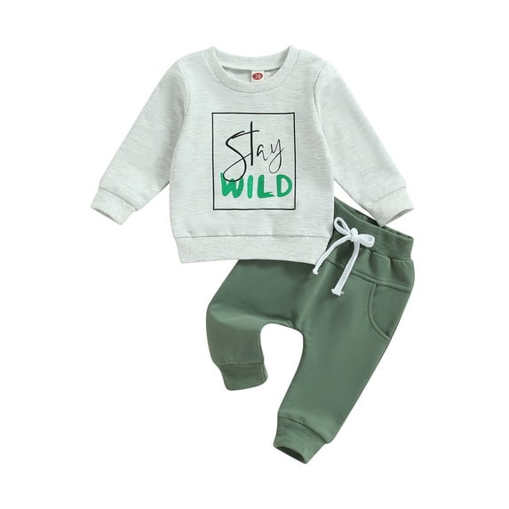 Bagilaanoe 2PCS Toddler Baby Boy Long Pants Set Letter Print Long Sleeve Sweatshirt Pullover Tops + Drawstring Sweatpants 6M 12M 18M 24M 3T Kids Casual Sweatsuits