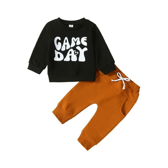 Bagilaanoe 2PCS Toddler Baby Boy Long Pants Set Letter Print Long Sleeve Sweatshirt Pullover Tops + Drawstring Sweatpants 6M 12M 18M 24M 3T Kids Casual Sweatsuits
