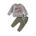thumbnail image 1 of Bagilaanoe 2PCS Toddler Baby Boy Long Pants Set Letter Print Long Sleeve Sweatshirt Pullover Tops + Drawstring Sweatpants 6M 12M 18M 24M 3T Kids Casual Sweatsuits, 1 of 9
