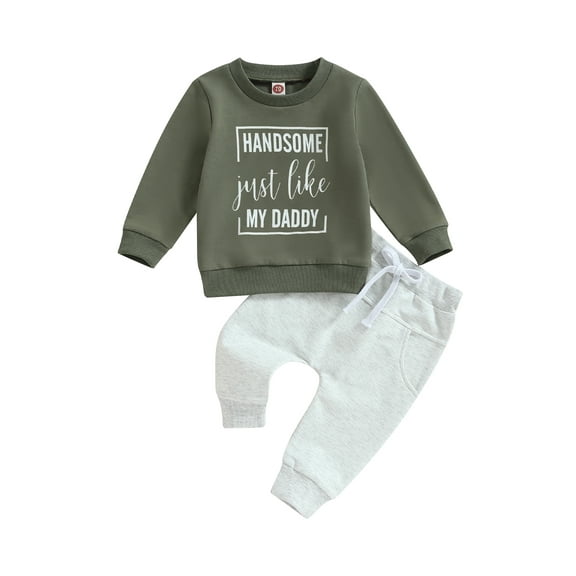 Bagilaanoe 2PCS Toddler Baby Boy Long Pants Set Letter Print Long Sleeve Sweatshirt Pullover Tops + Drawstring Sweatpants 6M 12M 18M 24M 3T Kids Casual Sweatsuits