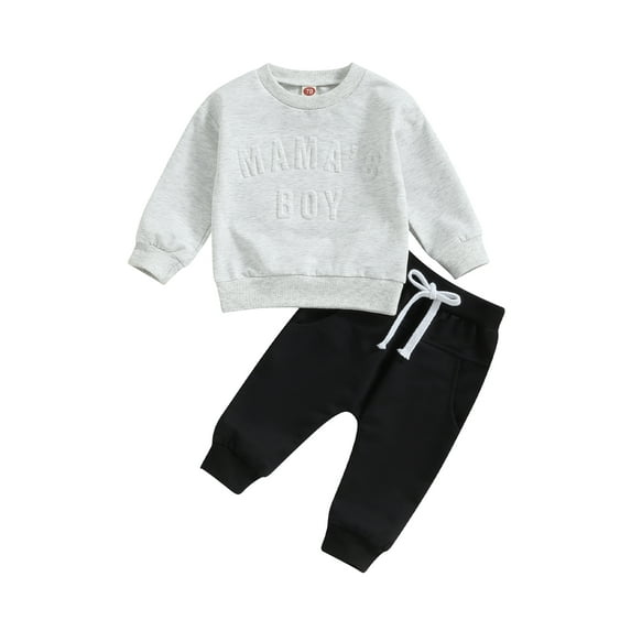 Bagilaanoe 2PCS Toddler Baby Boy Long Pants Set Letter Print Long Sleeve Sweatshirt Pullover Tops + Drawstring Sweatpants 6M 12M 18M 24M 3T Kids Casual Sweatsuits