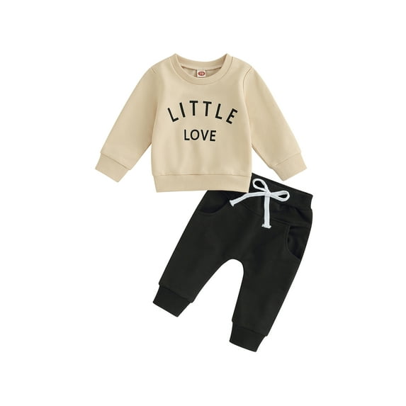 Bagilaanoe 2PCS Toddler Baby Boy Long Pants Set Letter Print Long Sleeve Sweatshirt Pullover Tops + Sweatpants 6M 12M 18M 24M 3T Kids Casual Sweatsuits