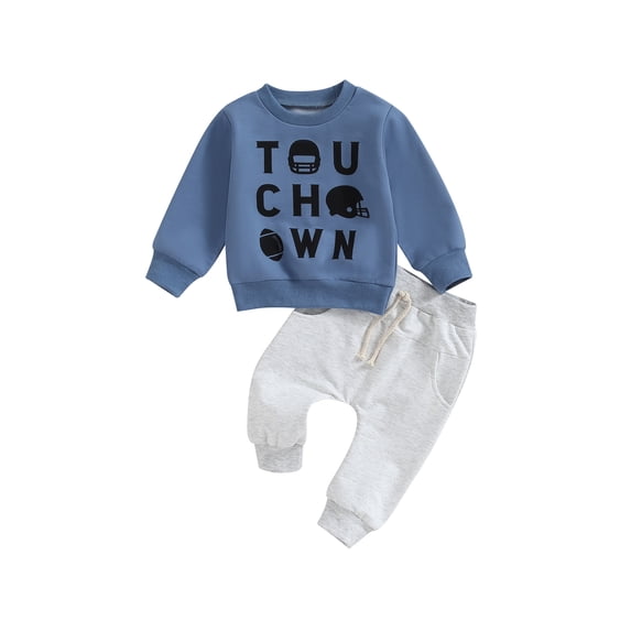 Bagilaanoe 2PCS Toddler Baby Boy Long Pants Set Letter Print Long Sleeve Sweatshirt Pullover Tops + Sweatpants 6M 12M 18M 24M 3T Kids Casual Sweatsuits