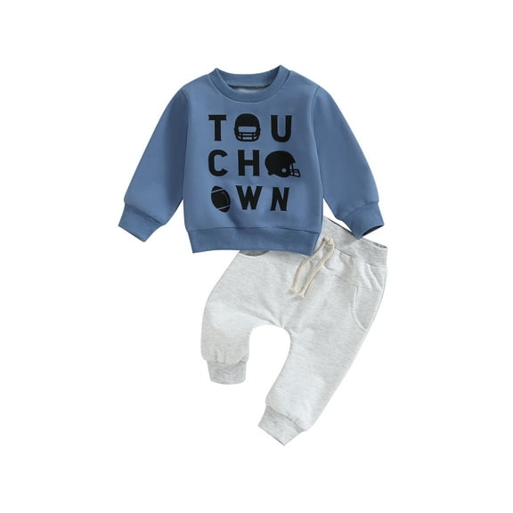 Bagilaanoe 2PCS Toddler Baby Boy Long Pants Set Letter Print Long Sleeve Sweatshirt Pullover Tops + Sweatpants 6M 12M 18M 24M 3T Kids Casual Sweatsuits
