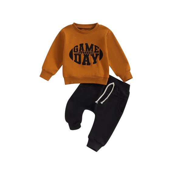 Bagilaanoe 2PCS Toddler Baby Boy Long Pants Set Letter Print Long Sleeve Sweatshirt Pullover Tops + Sweatpants 6M 12M 18M 24M 3T Kids Casual Sweatsuits