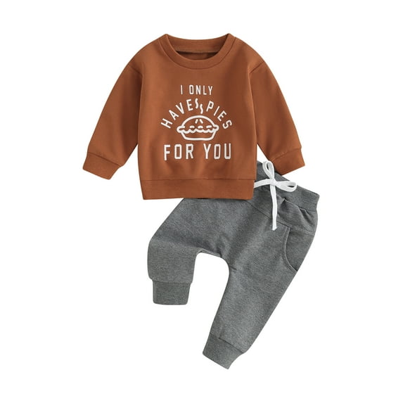 Bagilaanoe 2PCS Toddler Baby Boy Long Pants Set Letter Print Long Sleeve Sweatshirt Pullover Tops + Sweatpants 6M 12M 18M 24M 3T Kids Casual Sweatsuits