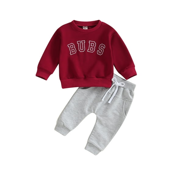 Bagilaanoe 2PCS Toddler Baby Boy Long Pants Set Letter Print Long Sleeve Sweatshirt Tops + Drawstring Sweatpants 6M 12M 18M 24M 3T Kids Casual Sweatsuits