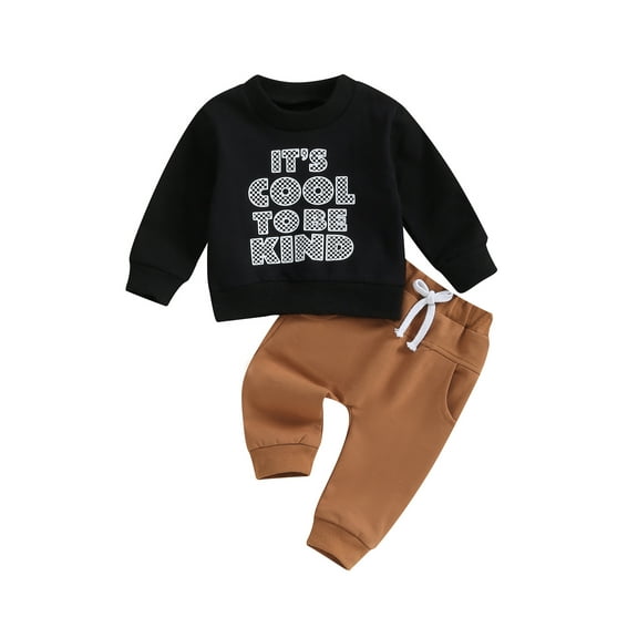 Bagilaanoe 2PCS Toddler Baby Boy Long Pants Set Letter Print Long Sleeve Sweatshirt Tops + Drawstring Sweatpants 6M 12M 18M 24M 3T Kids Casual Sweatsuits
