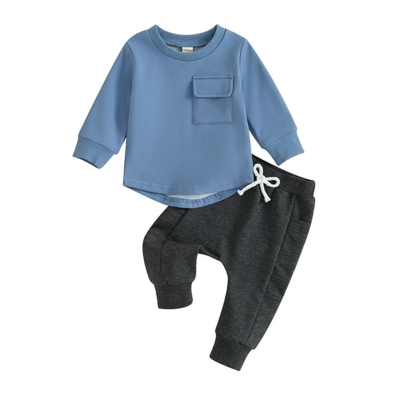 Bagilaanoe 2PCS Toddler Baby Boy Long Pants Set Long Sleeve Sweatshirt Pullover Tops + Drawstring Sweatpants 6M 12M 18M 24M 3T 4T Kids Casual Sweatsuits