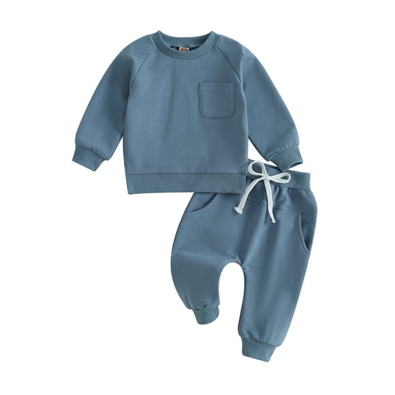 Bagilaanoe 2PCS Toddler Baby Boy Long Pants Set Long Sleeve Sweatshirt Pullover Tops   Drawstring Sweatpants 6M 12M 18M 24M 3T Kids Casual Sweatsuits