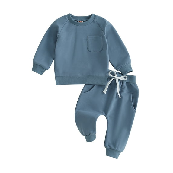 Bagilaanoe 2PCS Toddler Baby Boy Long Pants Set Long Sleeve Sweatshirt Pullover Tops + Drawstring Sweatpants 6M 12M 18M 24M 3T Kids Casual Sweatsuits