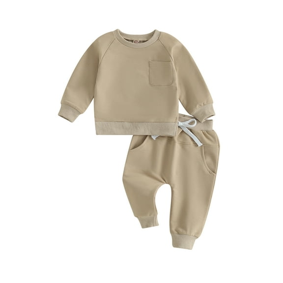 Bagilaanoe 2PCS Toddler Baby Boy Long Pants Set Long Sleeve Sweatshirt Pullover Tops   Drawstring Sweatpants 6M 12M 18M 24M 3T Kids Casual Sweatsuits