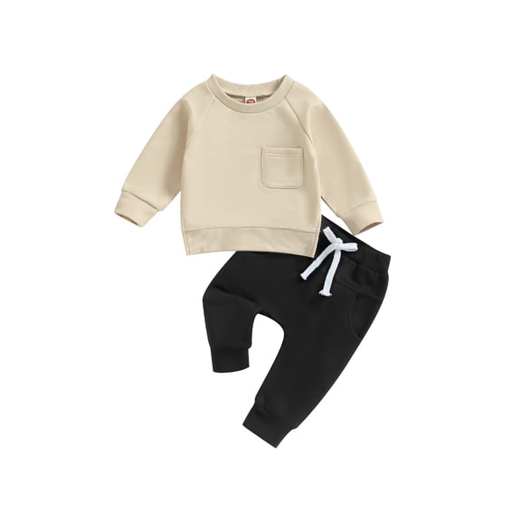 Bagilaanoe 2PCS Toddler Baby Boy Long Pants Set Long Sleeve Sweatshirt Pullover Tops + Drawstring Sweatpants 6M 12M 18M 24M 3T Kids Casual Sweatsuits