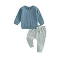 thumbnail image 1 of Bagilaanoe 2PCS Toddler Baby Boy Long Pants Set Long Sleeve Sweatshirt Pullover Tops + Drawstring Sweatpants 6M 12M 18M 24M 3T Kids Casual Sweatsuits, 1 of 1
