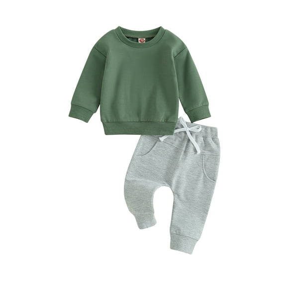Bagilaanoe 2PCS Toddler Baby Boy Long Pants Set Long Sleeve Sweatshirt Pullover Tops + Drawstring Sweatpants 6M 12M 18M 24M 3T Kids Casual Sweatsuits
