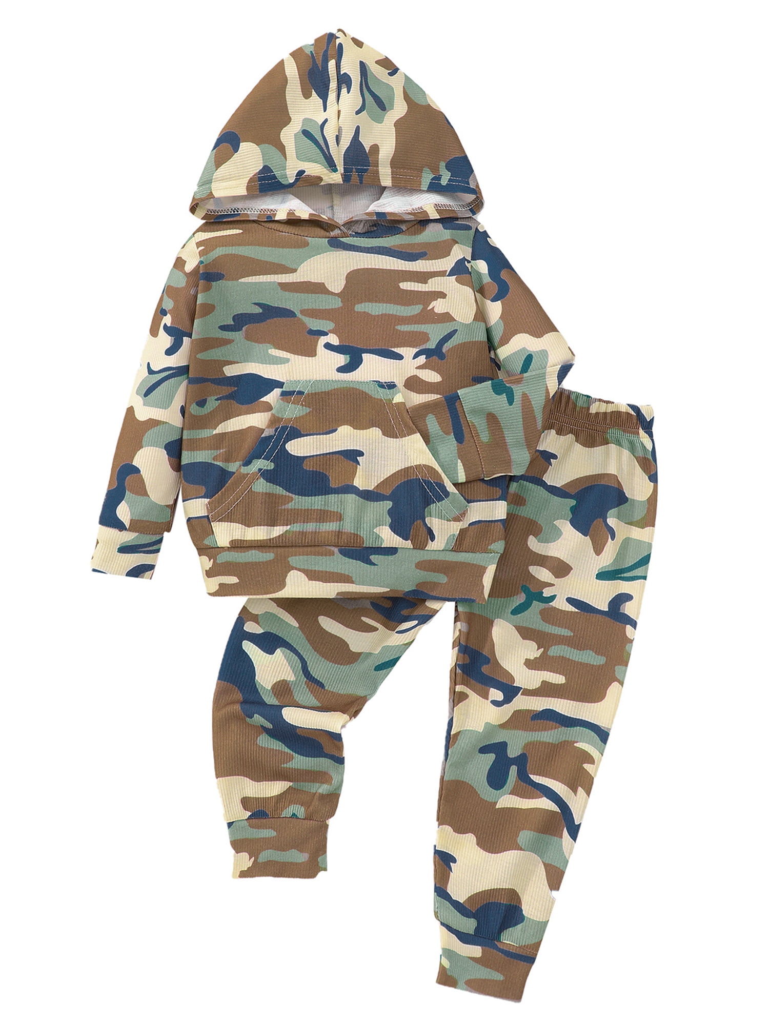 Bagilaanoe 2PCS Toddler Baby Boy Pants Set Camouflage Long Sleeve Hoodie Sweatshirt Tops