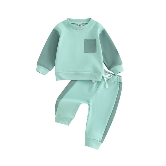 Bagilaanoe 2PCS Toddler Baby Boy Pants Set Contrast Color Long Sleeve Sweatshirt Pullover Tops   Drawstring Sweatpants 6M 12M 18M 24M 3T Kids Casual Sweatsuits