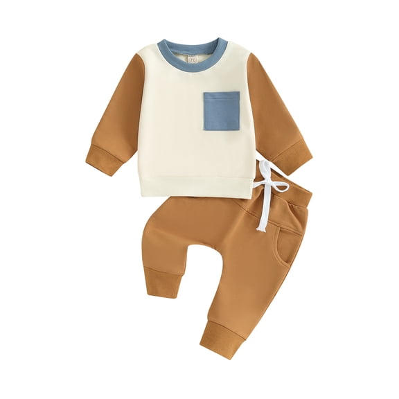 Bagilaanoe 2PCS Toddler Baby Boy Pants Set Contrast Color Long Sleeve Sweatshirt Tops   Sweatpants 3M 6M 12M 18M 24M 3T Kids Casual Sweatsuits