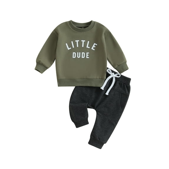 Bagilaanoe 2PCS Toddler Baby Boy Pants Set Letter Print Long Sleeve Sweatshirt Tops + Sweatpants 6M 12M 18M 24M 3T Kids Casual Sweatsuits