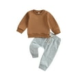thumbnail image 1 of Bagilaanoe 2PCS Toddler Baby Boy Pants Set Long Sleeve Sweatshirt Pullover Tops + Drawstring Sweatpants 6M 12M 18M 24M 3T Kids Casual Sweatsuits, 1 of 8