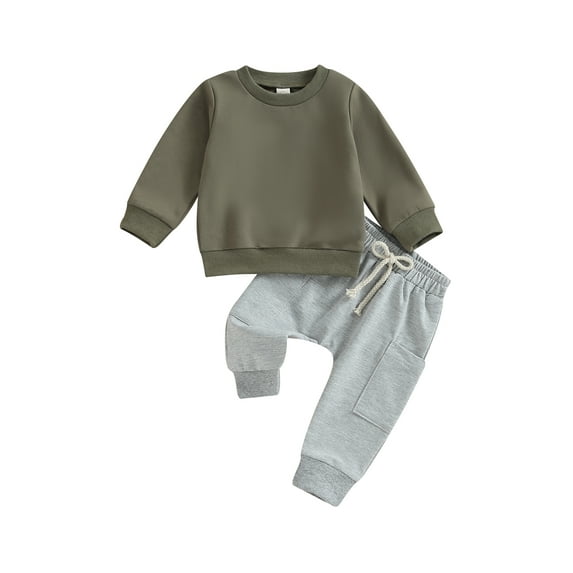 Bagilaanoe 2PCS Toddler Baby Boy Pants Set Long Sleeve Sweatshirt Pullover Tops + Drawstring Sweatpants 6M 12M 18M 24M 3T Kids Casual Sweatsuits