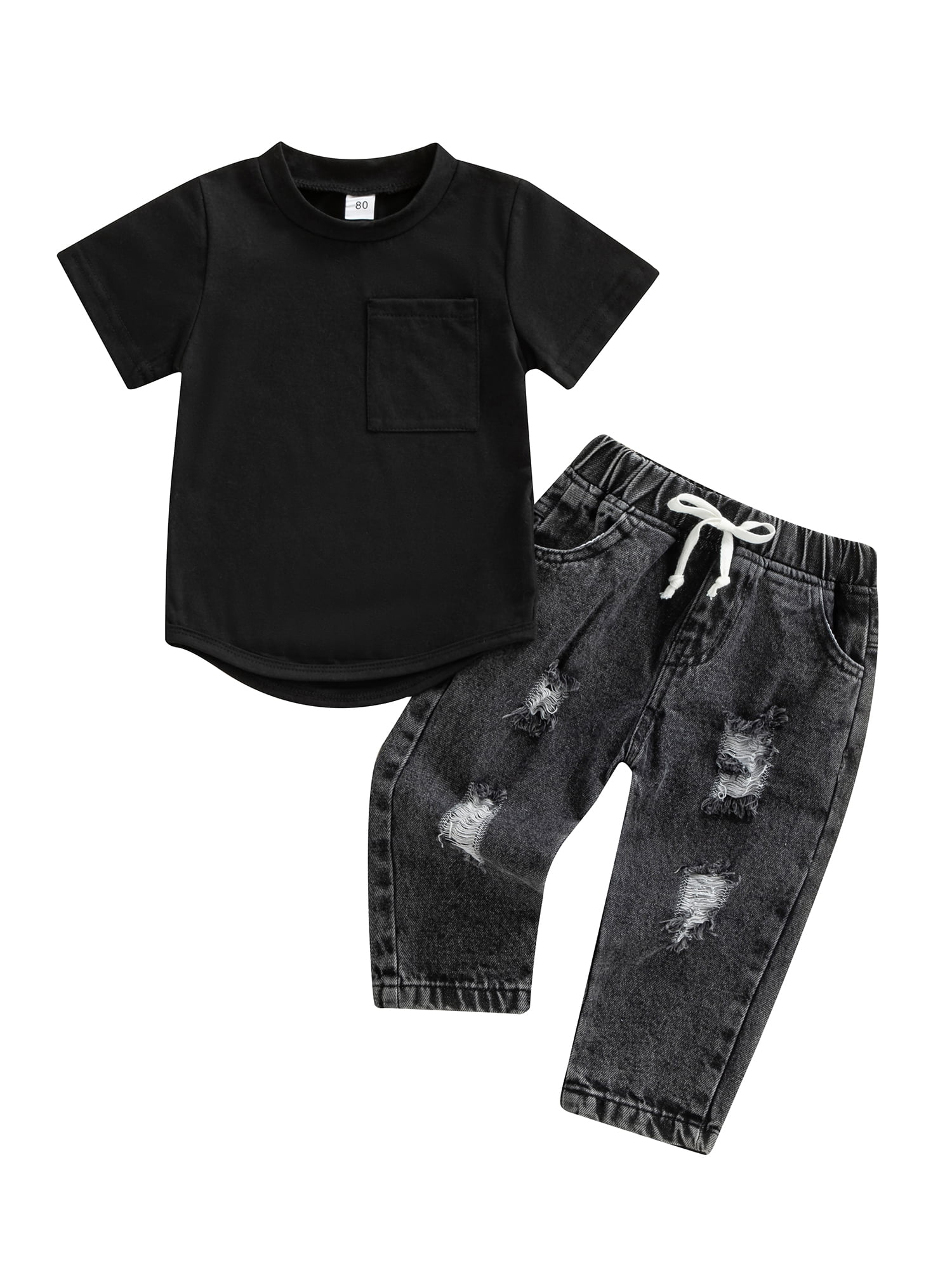 Bagilaanoe 2PCS Toddler Baby Boys Jeans Outfits Short Sleeve T